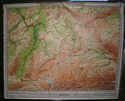 #ad School Wall Map South Germany Bavaria Baden Munich Alps 1958 92 1 8x75 5 8in $213.70
