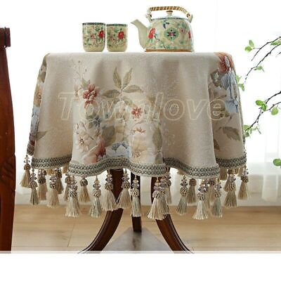 #ad Elegant Round Dining Table Cover with Tassels Coffee Tablecloth for Round Table $218.77