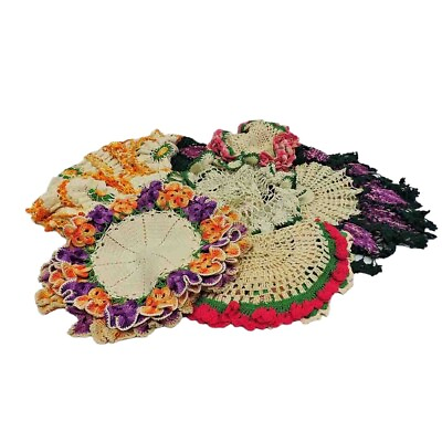 #ad Large Crochet Doily Lot of 15 Purple Green Pink Orange 9.5” to 28” Wide Vintage $37.00