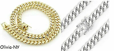 #ad 925 Sterling Silver Gold OR Silver Miami Cuban Curb Chain Necklace 7mm Men $394.43