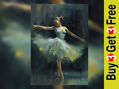 #ad Elegant Ballerina Dance Oil Art Print Graceful Ballet Dancer Wall Art 5 quot;x 7quot; GBP 4.99