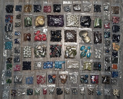 #ad Lot 90 Beads Vintage Jewelry Crystal Stone Glass Metal More $35.00