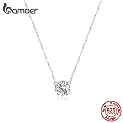#ad BAMOER 925 Sterling Silver Shining Round Zircons Necklace Women Wedding Jewelry $11.75