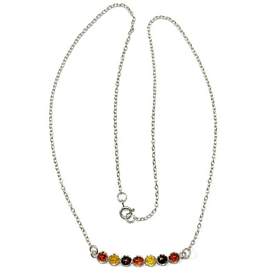 #ad 925 Solid Sterling Silver Multicolor Baltic Amber Round Colorful Necklace 20 in $11.99