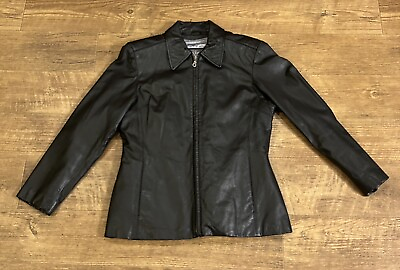 #ad WILSONS WOMENS SOFT GENUINE LEATHER ZIPPER FRONT JACKET BLACK SIZE LARGE $29.99