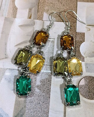 #ad #ad Dangle Earrings for Woman Chandelier Party Flashy Bling Brown Green Yellow 2quot; $6.95
