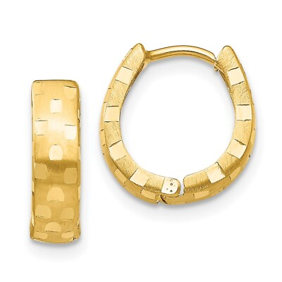 #ad 14k Yellow Gold Diamond Cut 4mm Patterned Hinged Hoop Earrings L 14 mm W 4 mm $166.50