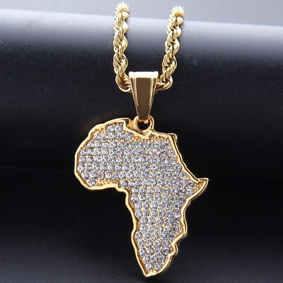 #ad Africa Crystal Gold Pendant Necklace $9.74