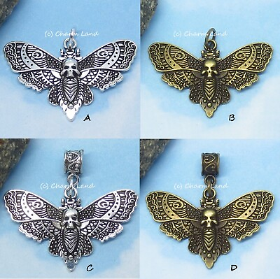 #ad Death Head Moth Charm Pendant Bronze Silver Death#x27;s Head Hawkmoth Butterfly 4037 $6.99
