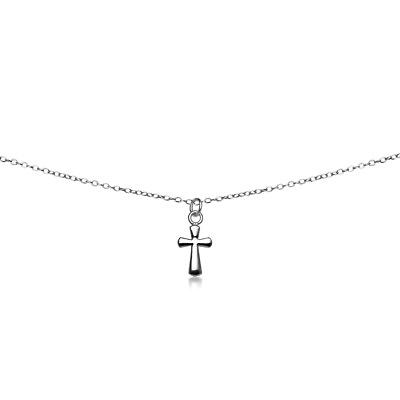 #ad Sterling Silver Polished Cross Dainty Choker Necklace $14.99