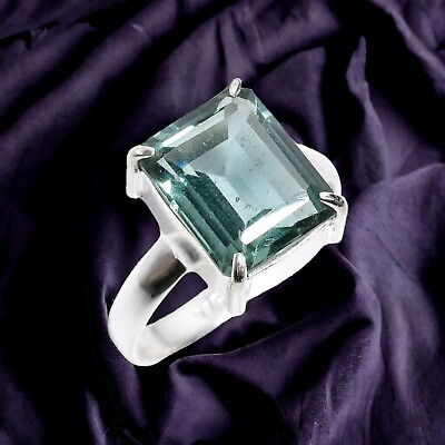 #ad Natural Green Amethyst 925 Silver Solitaire Party Wear Ring Size 8.75 For Women $17.09