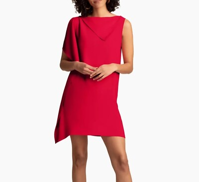 #ad Trina Turk Asymetrical Shift Dress Sz S Pink Draped Sleeve Mini Cocktail NWOT $34.95