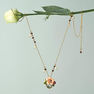 #ad GINNI Pink Enamel Flower Pendant Necklace Pearl Beads Necklace Fashion Jewelry $8.05