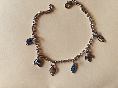 #ad petite silver tone leaf charm bracelet on 8” adj silver tone chain new $6.75