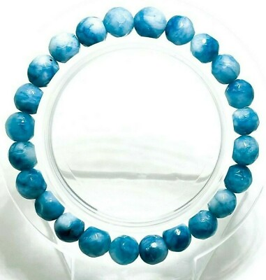 #ad Blue Agate Faceted Round Gemstone Beads Elastic Stretch Handmade Bracelet PGB207 $6.73
