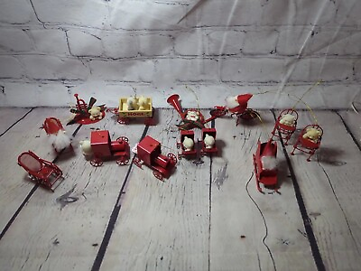 #ad Avon Vintage Frolicking Santas and Bears Metal Ornament 13 Piece Set. $19.77