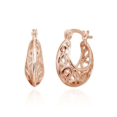 #ad Rose Gold Tone over Silver Polished Filigree Intertwined Infinity Hoop Earrings $9.99