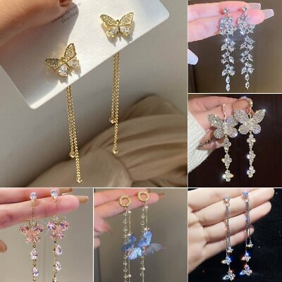 #ad Butterfly Zircon Crystal Tassel Earrings Stud Drop Dangle Women Wedding Jewelry $2.09