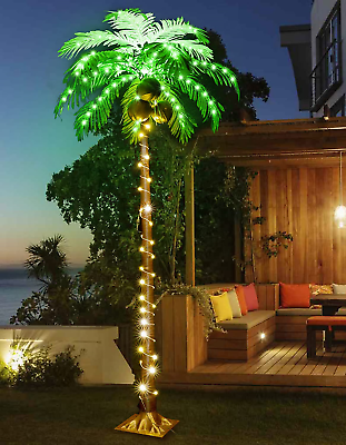 #ad 6FT LED Lighted Palm Tree with Coconuts Outdoor Artificial Palm Tree Tropical $114.42