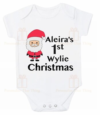 #ad Personalised name cartoon Santa first Christmas baby bodysuit outfit AU $24.00