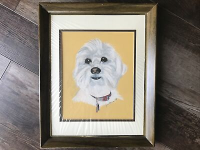 #ad Vintage Framed Dog Picture Signed Matted Maltese Maltipoo 1988 Paint Pencil Rare $150.00