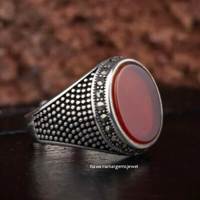 #ad 925 Sterling Real Silver Red Onyx Stone 100% Original Handmade Men#x27;s Ring $46.27