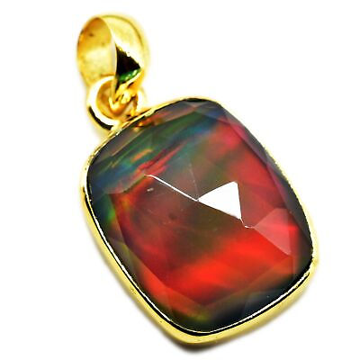 #ad 29.80 Ct Natural Black Fire Opal Doublet Solid 925 Sterling Silver Charm Pendant $44.99