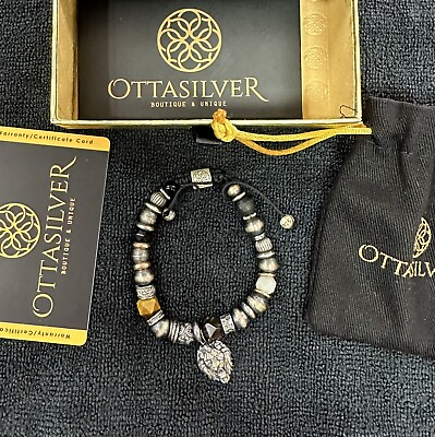 #ad New OTTASILVER Silver Bead Bracelet Lion Head 925 Silver Adjustable 6 10 Inches $175.00