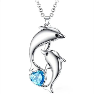 #ad Fashion Dolphin Necklace Blue Heart Zircon Pendant Holiday Gift Men Women New $9.98