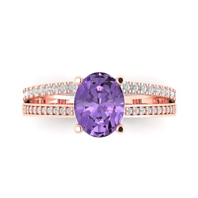 #ad 2.1 Oval Unique Simulated Alexandrite Classic Bridal Designer Ring 14k Pink Gold $350.61