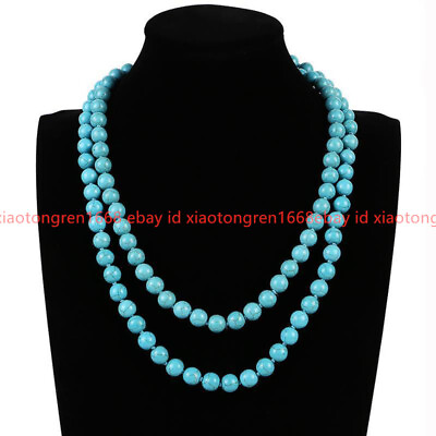 #ad Fashion Pretty 6 8 10 12mm Blue Turquoise Gems Round Beads Necklace 36 54in $7.99