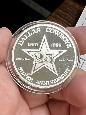 #ad 1985 Dallas Cowboys 25th Anniversary Official Medallion 1oz Fine Silver RARE $135.75