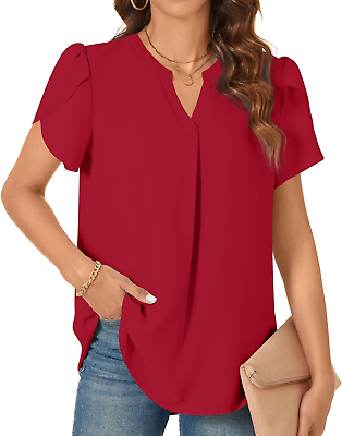 #ad Womens Dressy Chiffon Blouses Summer Casual T Shirts Petal Short $22.99