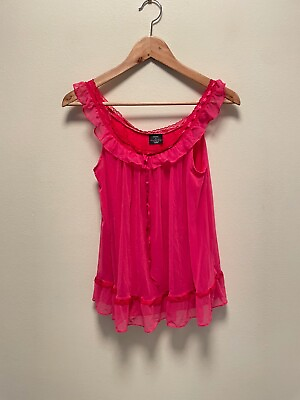#ad Victorias Secret Sexy Little Things Womens Chemise Small Hot Pink Mesh Sheer Y2K $29.88