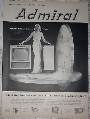 #ad 1957 Admiral Vintage Print Ad Television TV Slim Line Glamour Girl Coin Dime Bamp;W $7.74