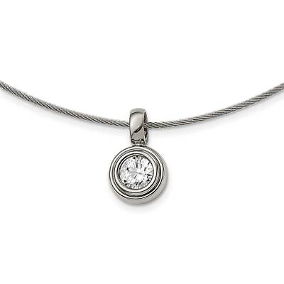 #ad Titanium CZ Pendant with Polished Stainless Steel Wire Necklace 17quot; $99.00