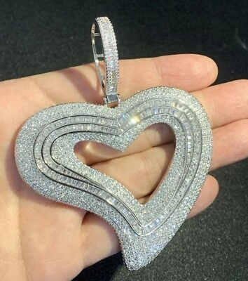 #ad 4Ct Round Moissanite Unique Heart Shape Pendant 14K White Gold Plated 18quot; Chain $214.39