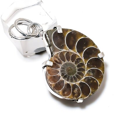 #ad Ammonite Fossil Gemstone Handmade 925 Sterling Silver Jewelry Pendant 1.73quot; g002 $10.99
