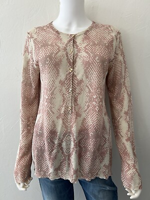 #ad Zadig amp; Voltaire Sweater Snake Print Henley Linen Blend Lightweight Size M $74.00