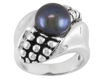 #ad Simulated Black Pearl Solitaire14K Gold Plated Sterling Silver Ring Women#x27;s $175.14