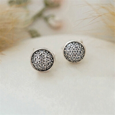 #ad New Authentic 925 Sterling Silver Pave Stud Earrings $19.94