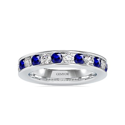 #ad CHANNEL SET HALF ETERNITY BAND WITH SAPPHIRE AND DIAMOND IN 14k WHITE GOLD $1807.20
