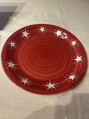 #ad Primitive Red Swirl Star 10.5quot; Dinner Plate Mulberry $22.00