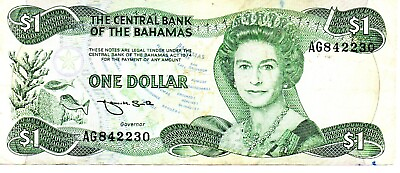 #ad 1974 Bahamas 1 Dollar Banknote Queen Elizabeth II as pictured AG842230 $5.99