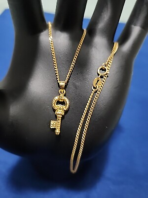 #ad 18K SOLID Yellow GOLD Key Necklace And Pendant 18quot; Stamped Chain And Pendant $284.00
