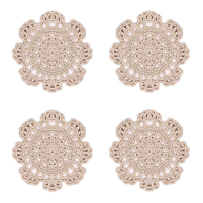 #ad Lace Round Crochet Doilies Beige Handmade Knitted Coasters 5 Inch Pack of 4 $12.99