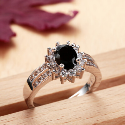 #ad Women Elegant Black Oval Stone Ring Wedding Engagement Jewelry Gift Size6 10 C $1.99