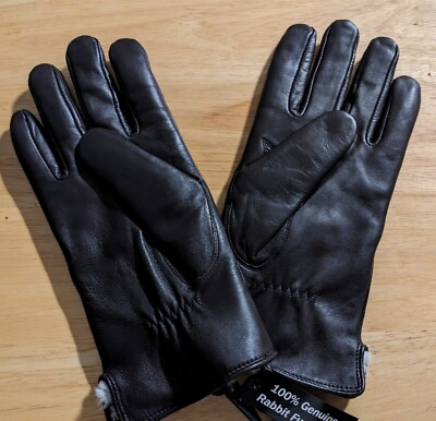 #ad Candor And Class Men#x27;s Size L Rabbit Fur Lined Genuine Soft Black Leather Gloves $65.00