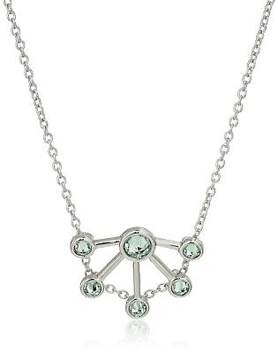 #ad Rebecca Minkoff Gem Stone Fan Rhodium With Green Pendant Necklace 17quot; 3quot; E... $38.33
