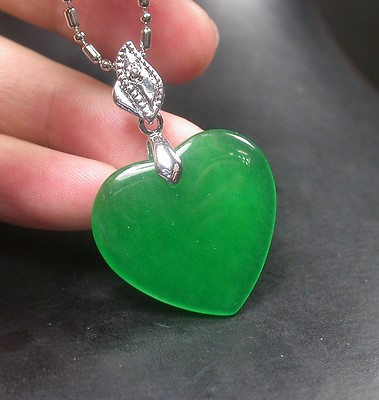 #ad White Gold Plate Green JADE Pendant LOVE Heart With Chain 256744 $4.99